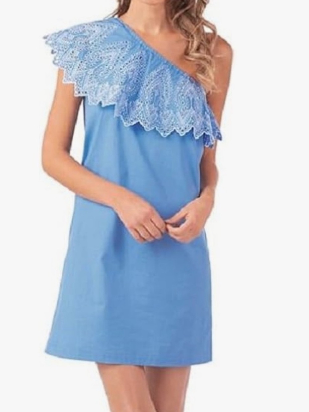 Mud Pie Blue Laurel One Shouldr Dress - Small